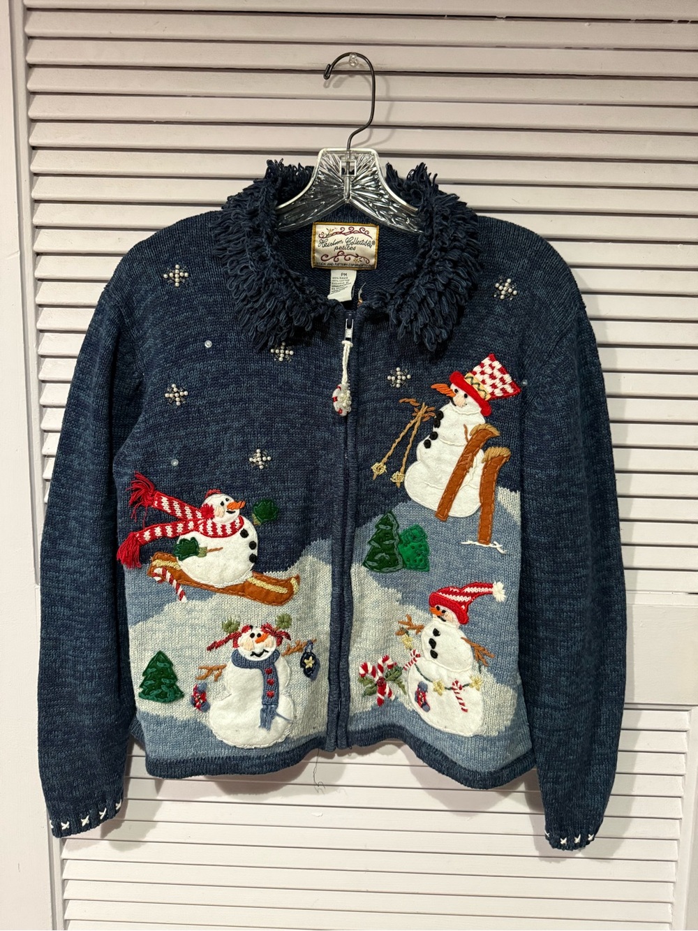 Vintage Heirloom Collectibles Winter Petites Snowman Christmas Zip-Up Sweater MP